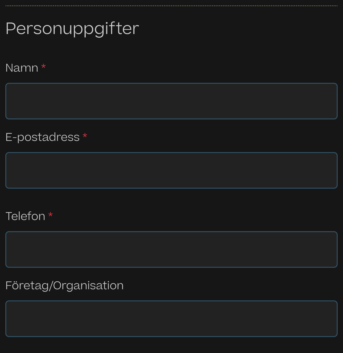 Booking form field set