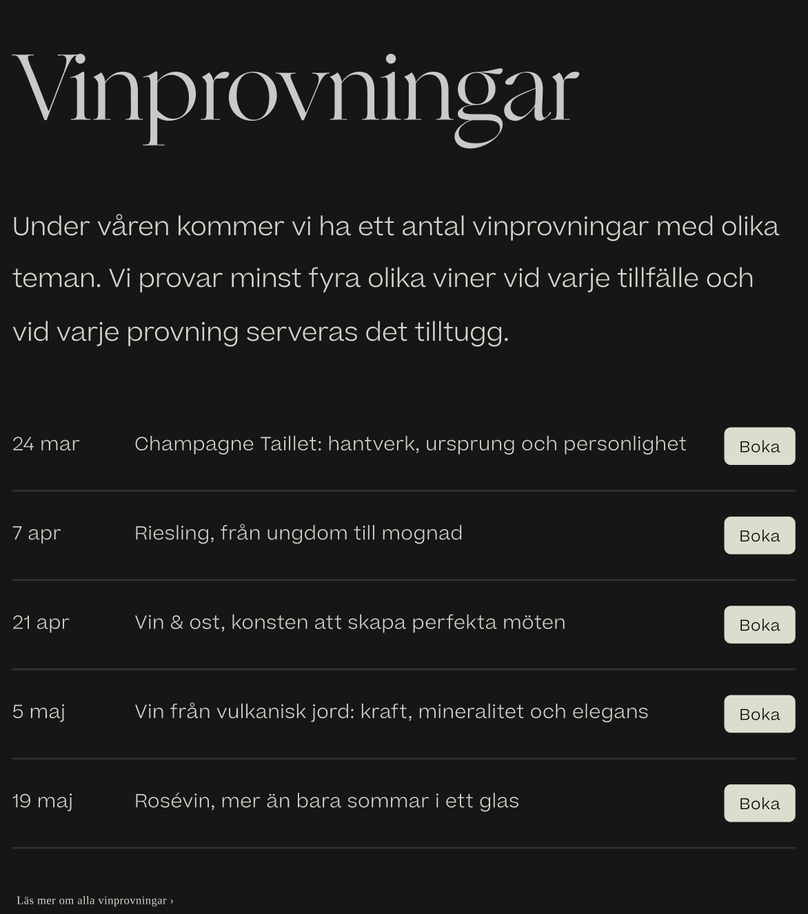 Vinprovningar event list